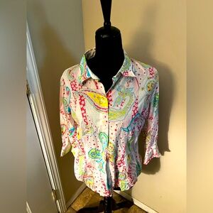 Tommy Hilfiger ladies Paisley Print, Button Front Long Sleeve, size large